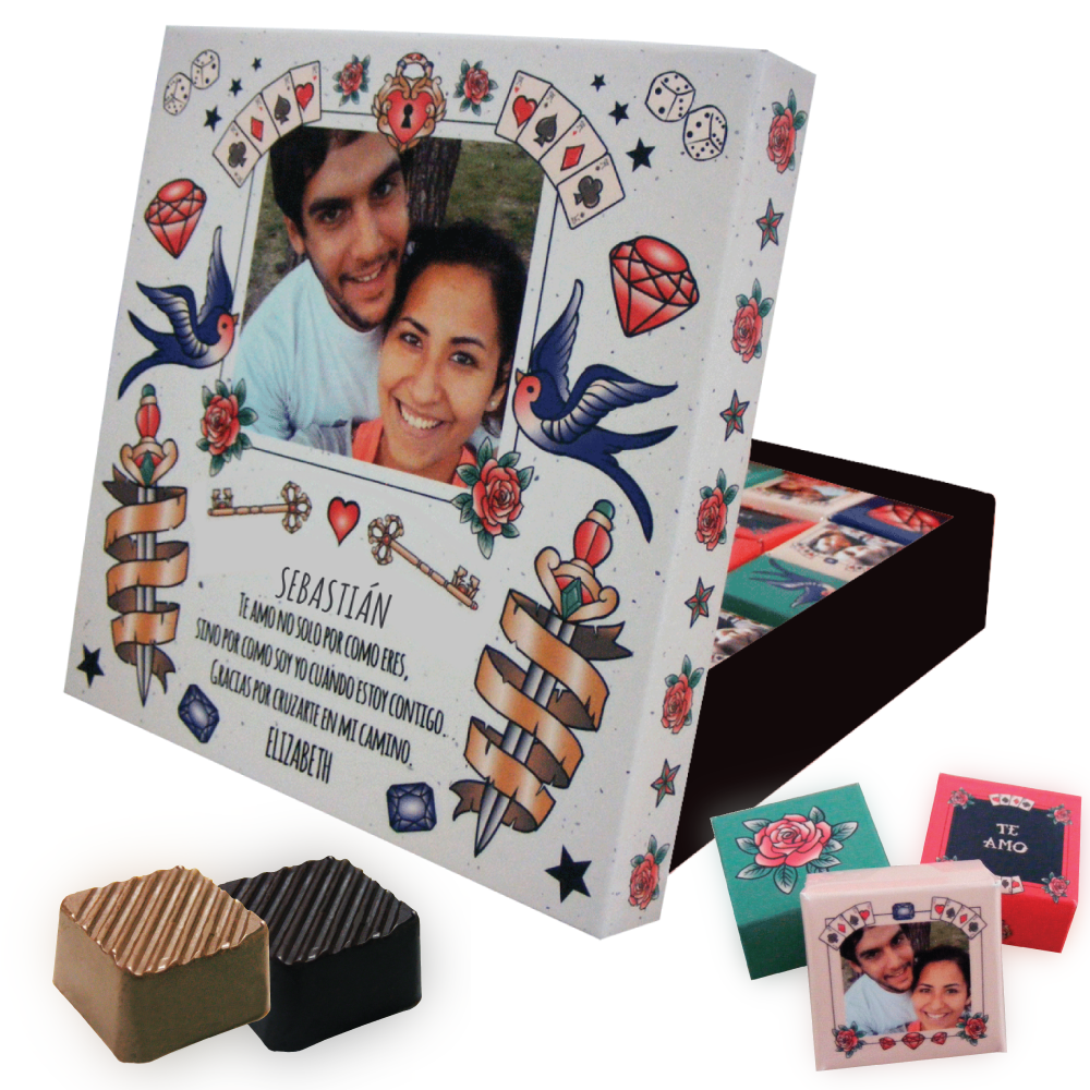 CAJA PERSONALIZADA CON CHOCOLATES PERSONALIZADOS