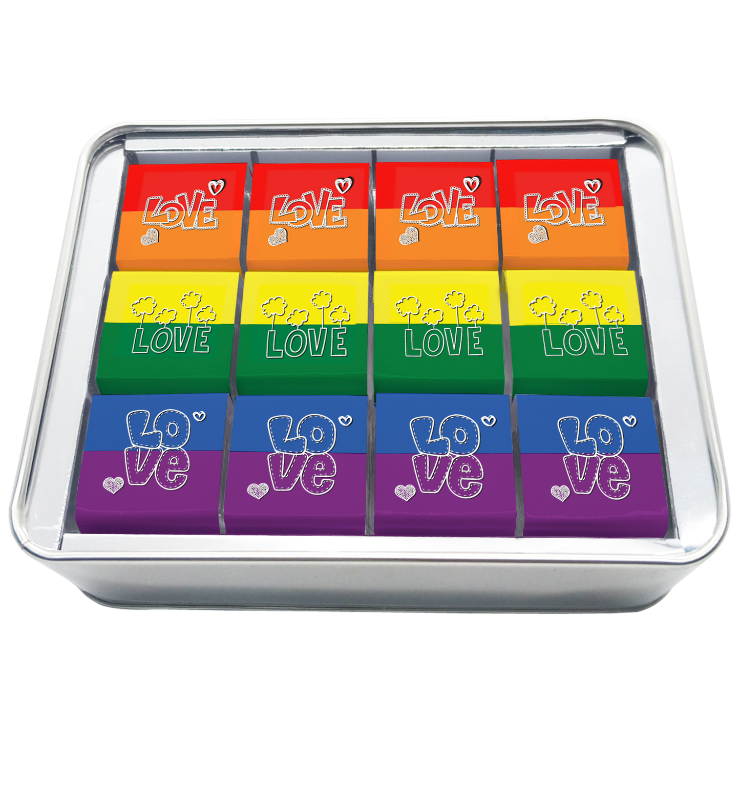 Caja Metálica 12 Chocolates, "Rainbow Love"