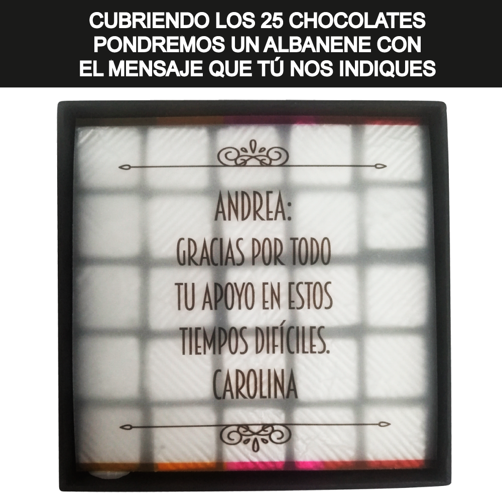 Caja Rígida 25 Chocolates, Puebla diseño: "Gracias por tu Apoyo"