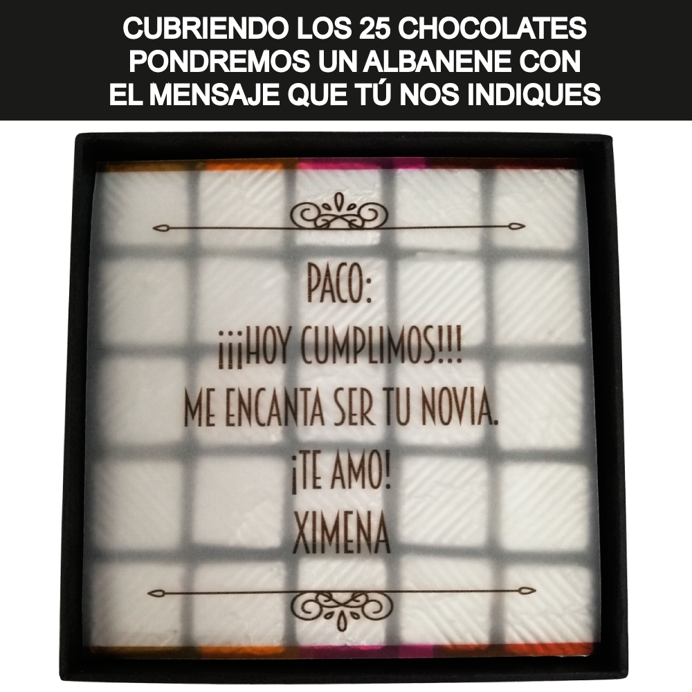 Caja Rígida 25 Chocolates, Puebla diseño: "Te Amo Naranja"