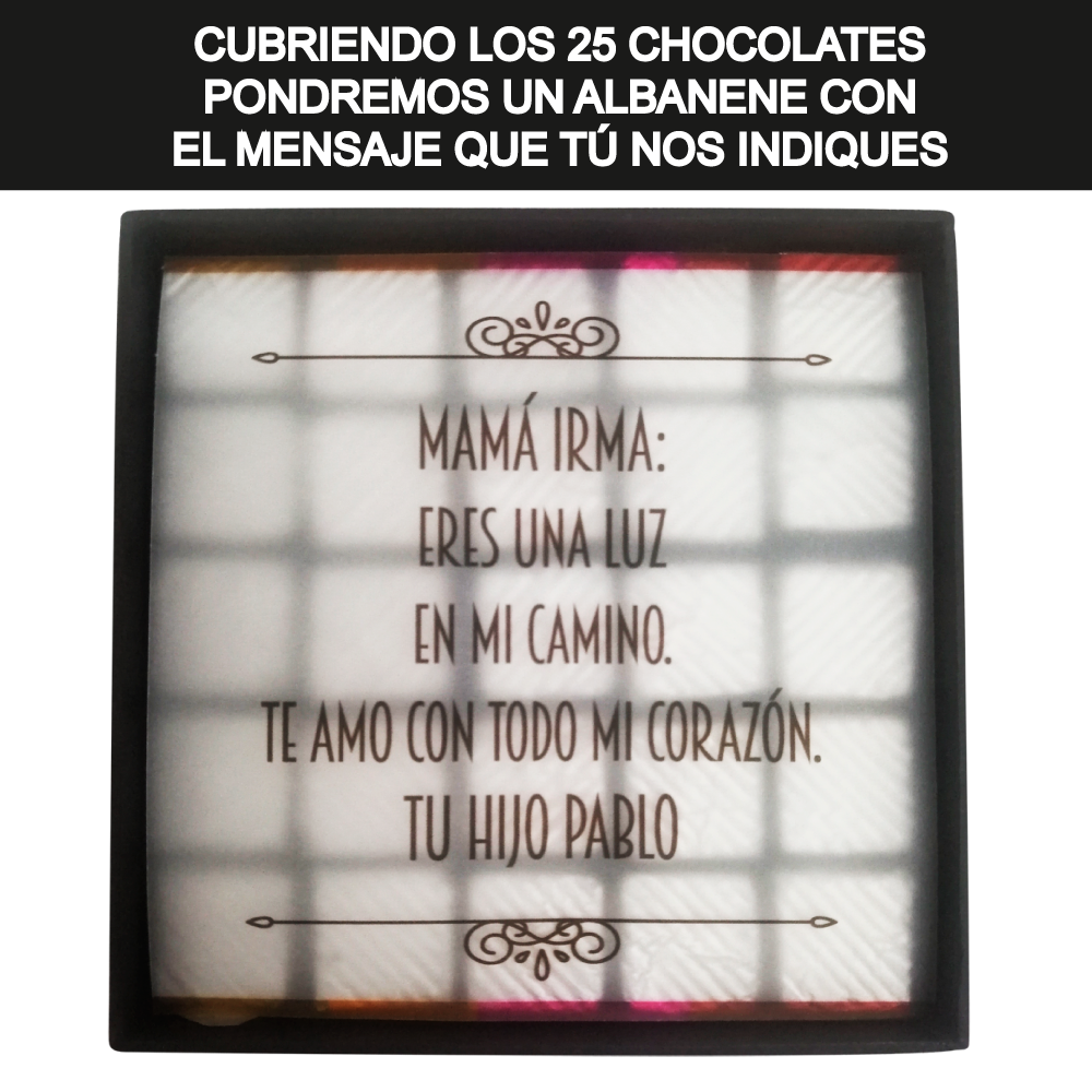 Caja Rígida 25 Chocolates, Puebla diseño: "Mamá eres lo máximo"