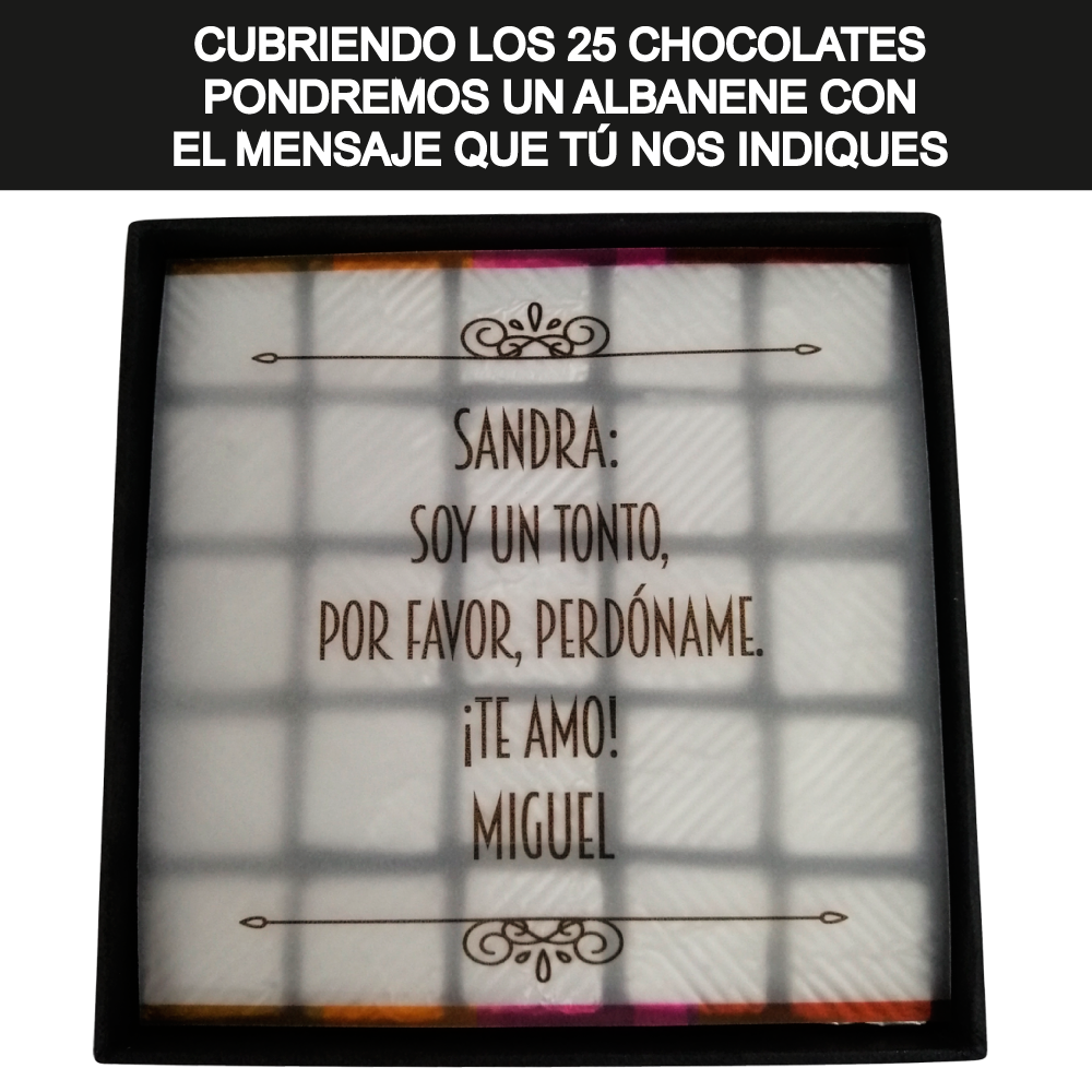 Caja Rígida 25 Chocolates, Puebla diseño: "Por favor Perdóname"