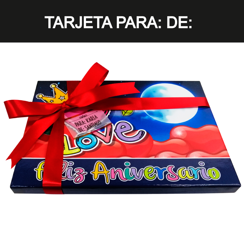 Caja Rígida Londres 24 Chocolates diseño: "Feliz Aniversario - Love" (Sólo la enviamos a la CdMx)