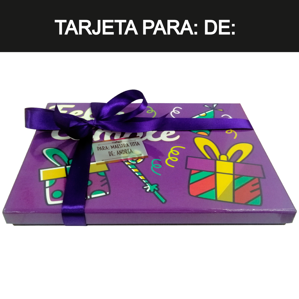 Caja Rígida Londres 24 Chocolates diseño: "Feliz Cumple" (Sólo la enviamos a la CdMx)