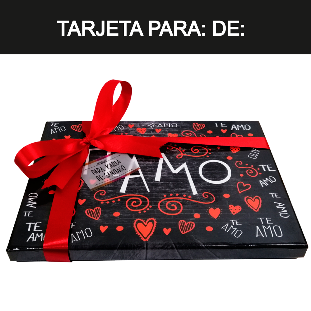 Caja Rígida Londres 24 Chocolates diseño: "Te Amo-Naranja" (Sólo la enviamos a la CdMx)