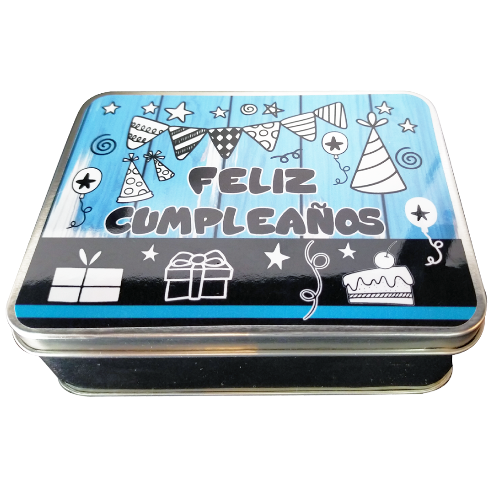 Caja Metálica 15 Chocolates, Rekko, diseño: "Feliz Cumpleaños"