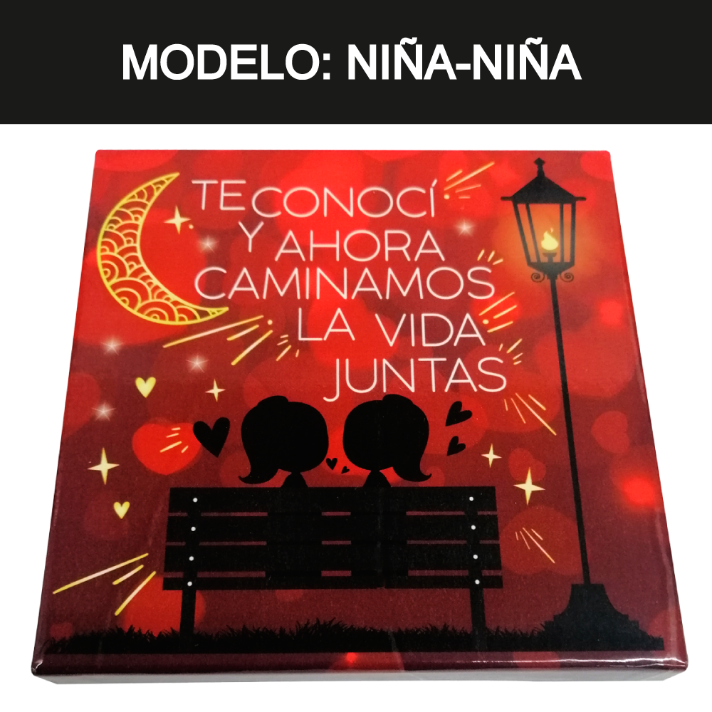 Caja Rígida 25 Chocolates, Puebla diseño: "Caminamos la Vida Juntos" (Tenemos Modelo: niña-niño / niña-niña / niño-niño