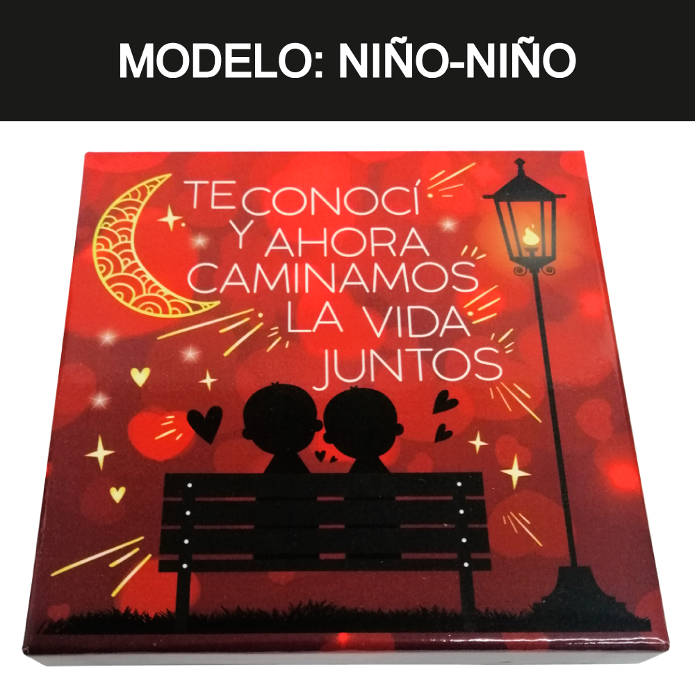 Caja Rígida 25 Chocolates, Puebla diseño: "Caminamos la Vida Juntos" (Tenemos Modelo: niña-niño / niña-niña / niño-niño