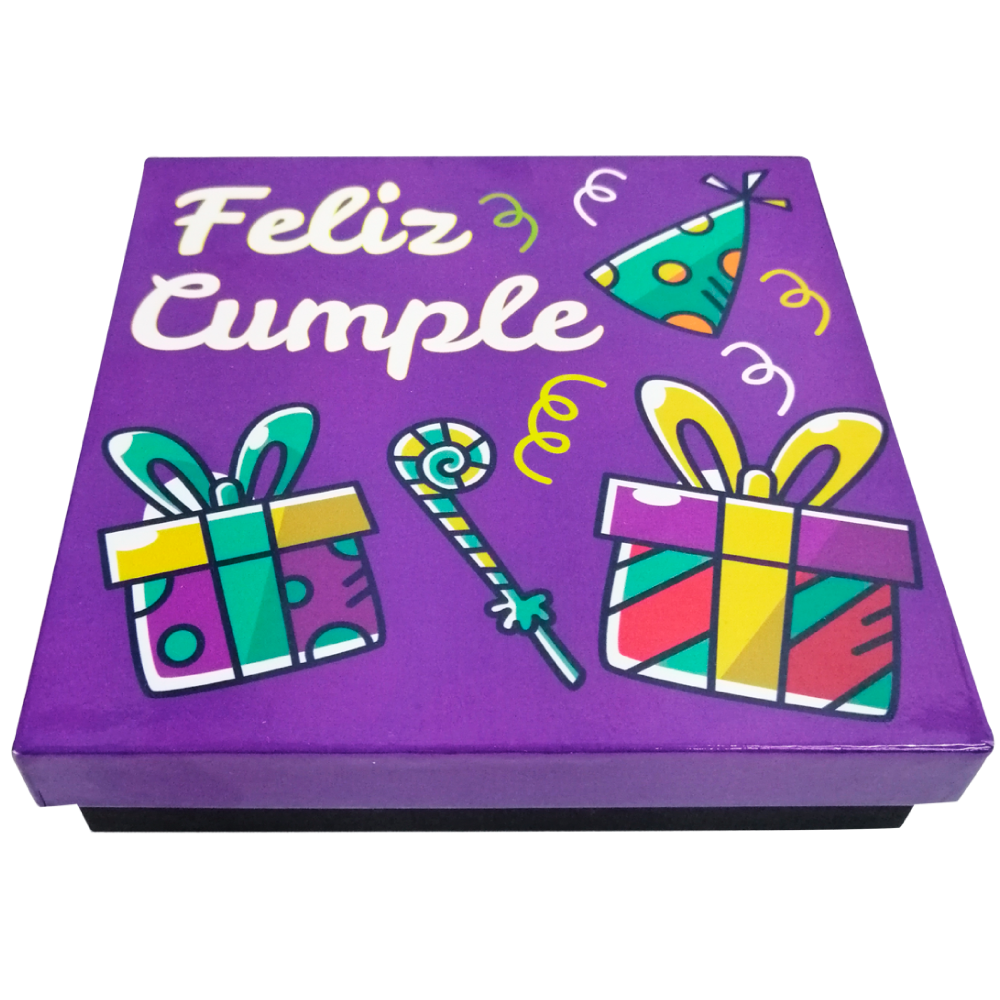 Caja Rígida 25 Chocolates, Puebla diseño: "Feliz Cumple"