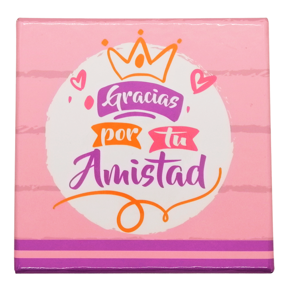 Caja Rígida 25 Chocolates, Puebla diseño: "Gracias por tu Amistad (Madera Rosa)"