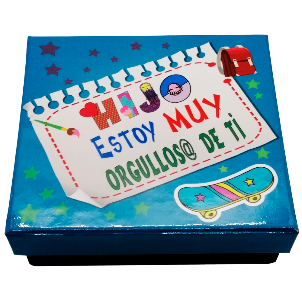 Caja Rígida 25 Chocolates, Puebla diseño: "Hijo estoy muy orgullos@ de ti"