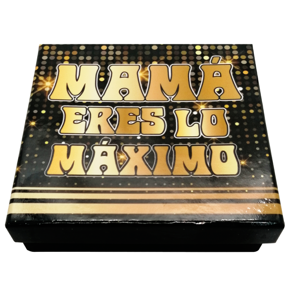 Caja Rígida 25 Chocolates, Puebla diseño: "Mamá eres lo máximo"