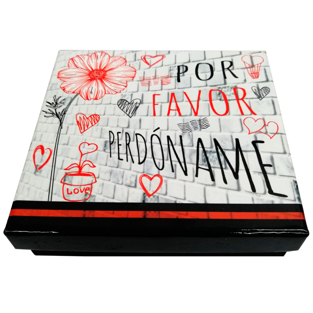 Caja Rígida 25 Chocolates, Puebla diseño: "Por favor Perdóname"