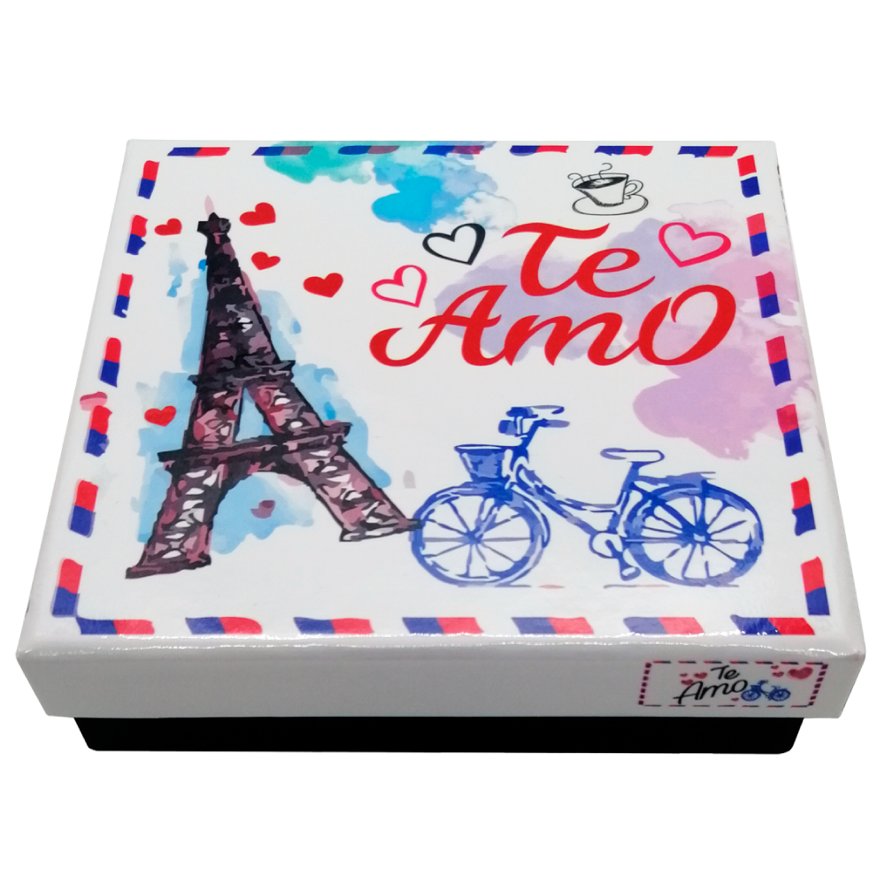 Caja Rígida 25 Chocolates, Puebla diseño: "Te Amo (Bicicleta)"