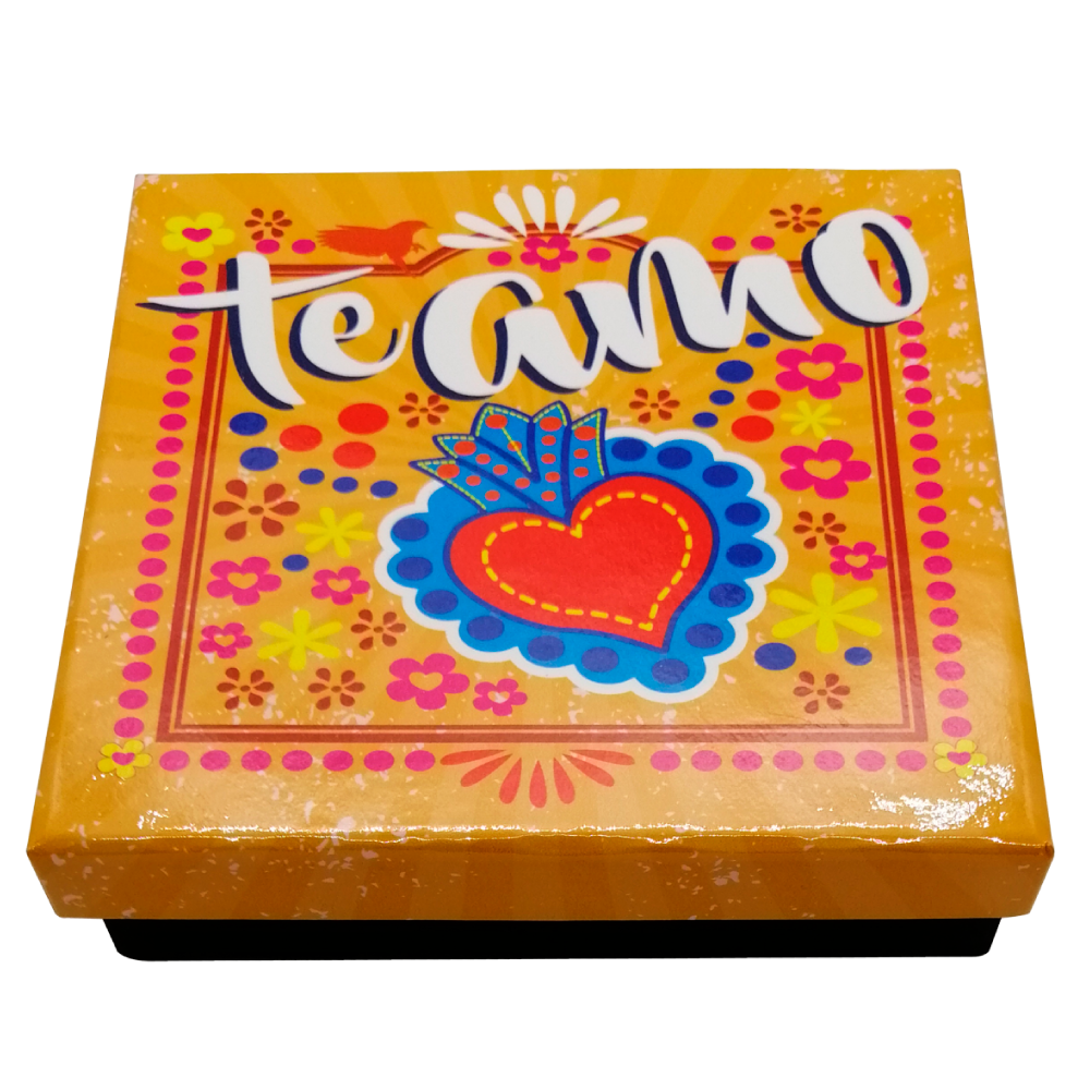 Caja Rígida 25 Chocolates, Puebla diseño: "Te Amo (Corazón)"