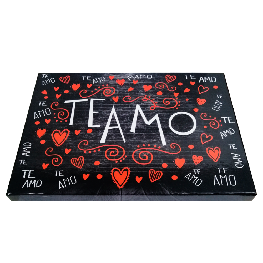 Caja Rígida Londres 24 Chocolates diseño: "Te Amo-Naranja" (Sólo la enviamos a la CdMx)