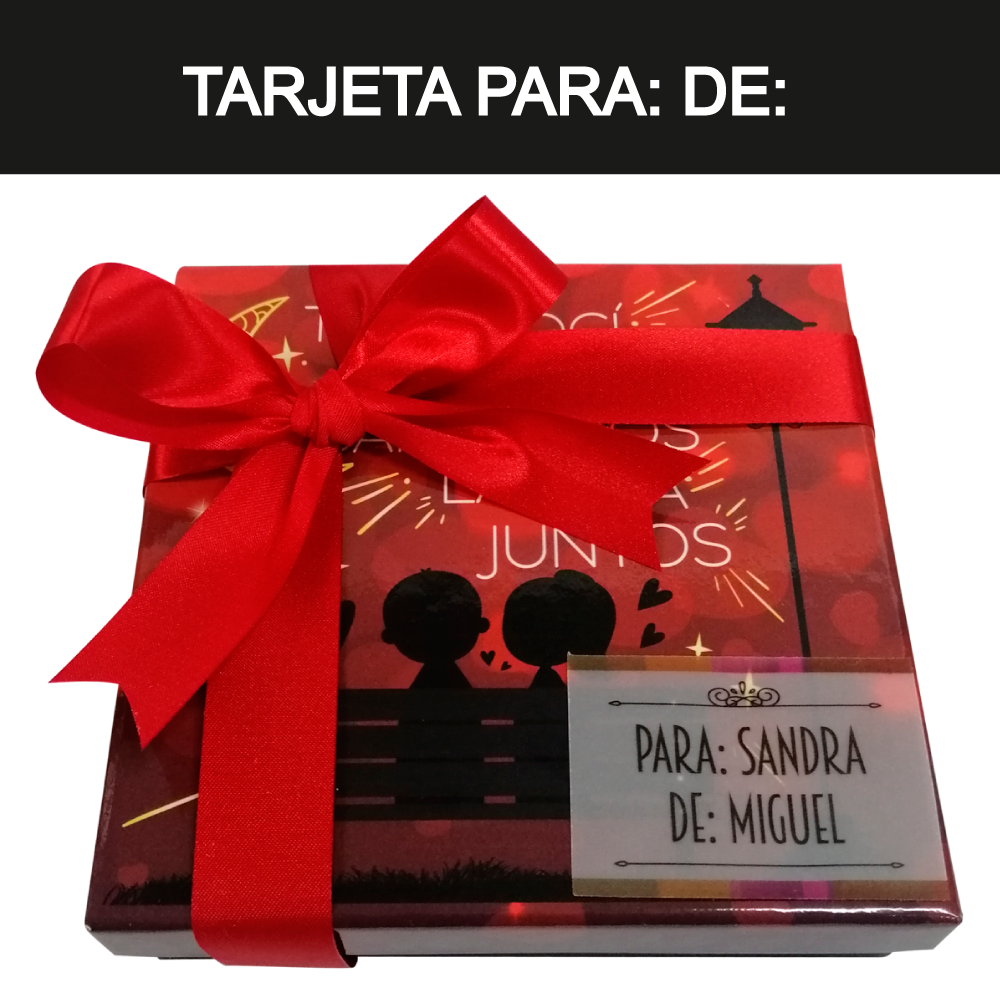 Caja Rígida 25 Chocolates, Puebla diseño: "Caminamos la Vida Juntos" (Tenemos Modelo: niña-niño / niña-niña / niño-niño