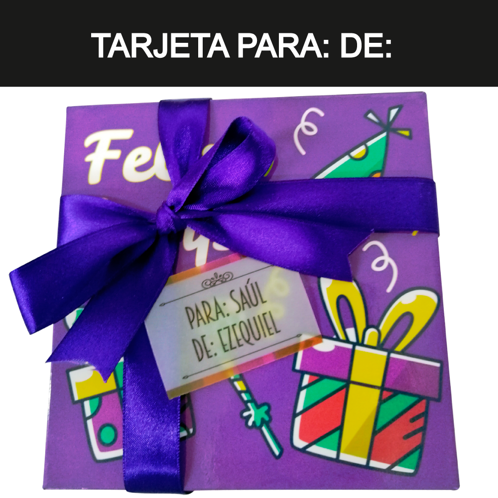 Caja Rígida 25 Chocolates, Puebla diseño: "Feliz Cumple"