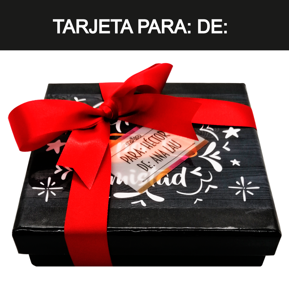 Caja Rígida 25 Chocolates, Puebla diseño: "Gracias por tu Amistad (Madera Negra)"