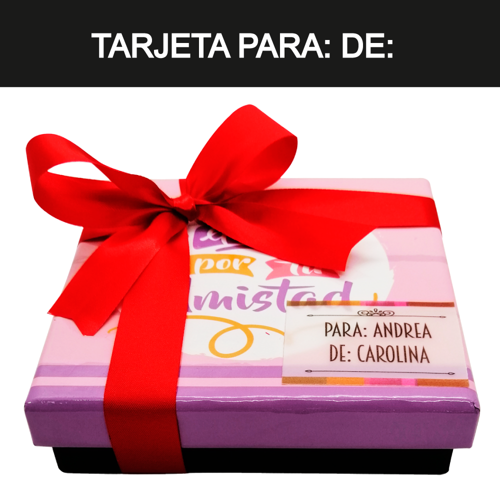 Caja Rígida 25 Chocolates, Puebla diseño: "Gracias por tu Amistad (Madera Rosa)"