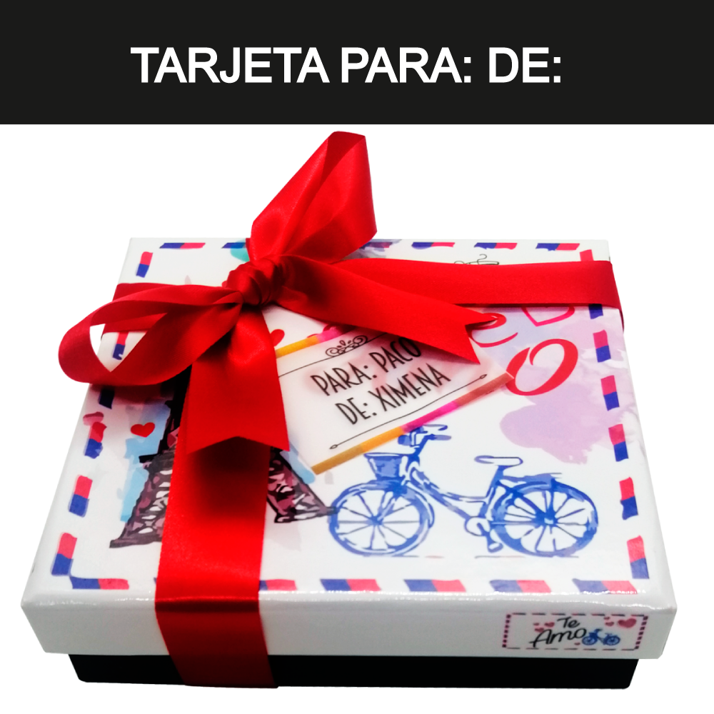 Caja Rígida 25 Chocolates, Puebla diseño: "Te Amo (Bicicleta)"