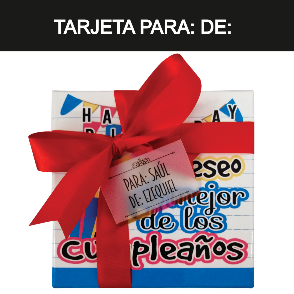 Caja Rígida 25 Chocolates, Puebla diseño: "Te deseo el mejor de los cumpleaños"