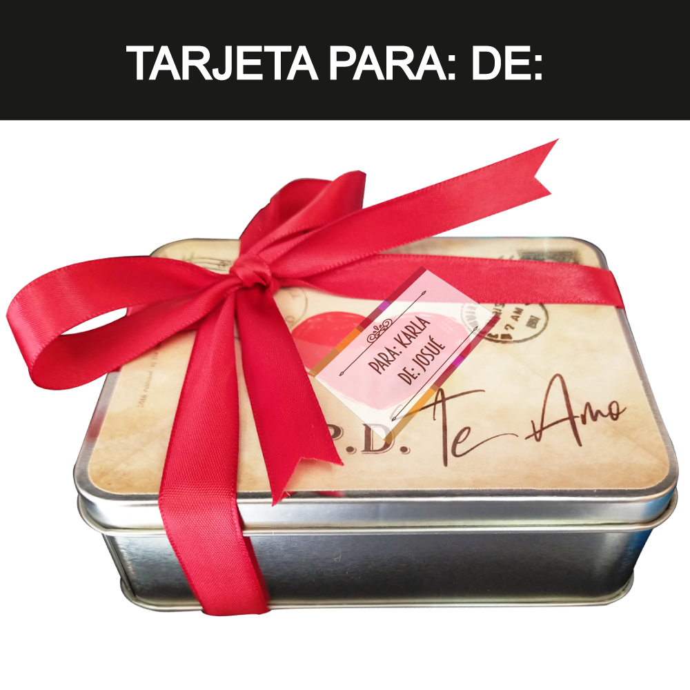Caja Metálica 15 Chocolates, Rekko, diseño: "Pd. Te Amo"
