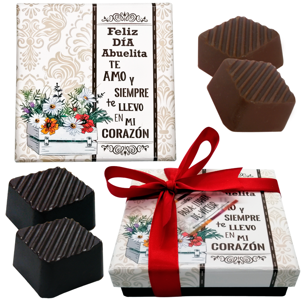 Caja Rígida 25 Chocolates, Puebla diseño: "Feliz Día Abuelita"