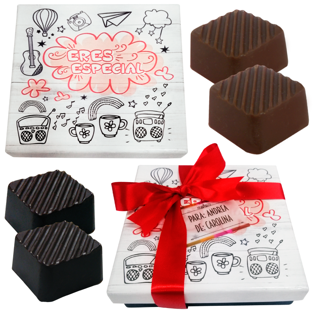 Caja Rígida 25 Chocolates, Puebla diseño: "Eres Especial"