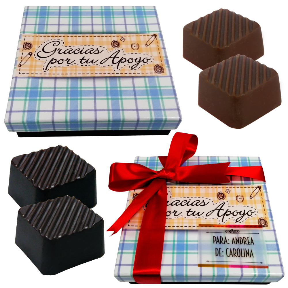 Caja Rígida 25 Chocolates, Puebla diseño: "Gracias por tu Apoyo"