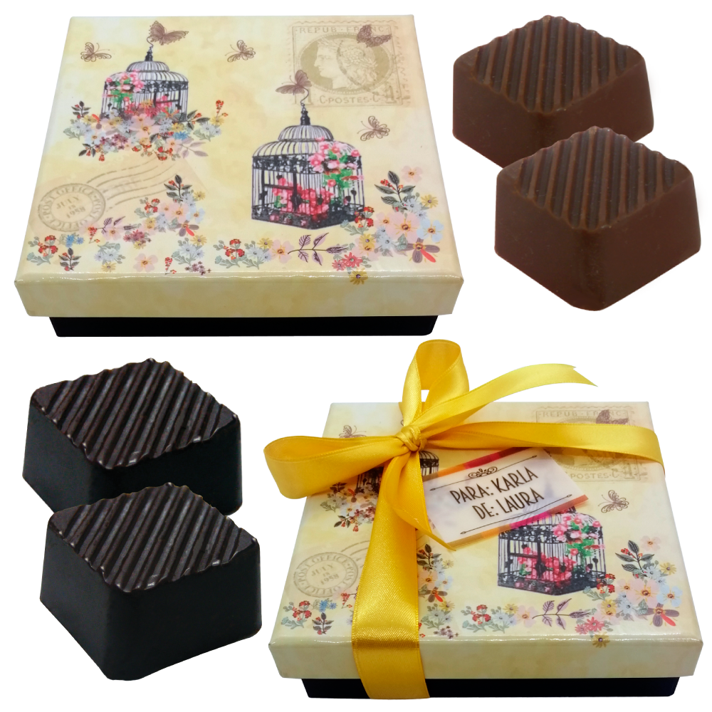 Caja Rígida 25 Chocolates, Puebla diseño: "Jaulas de Flores"