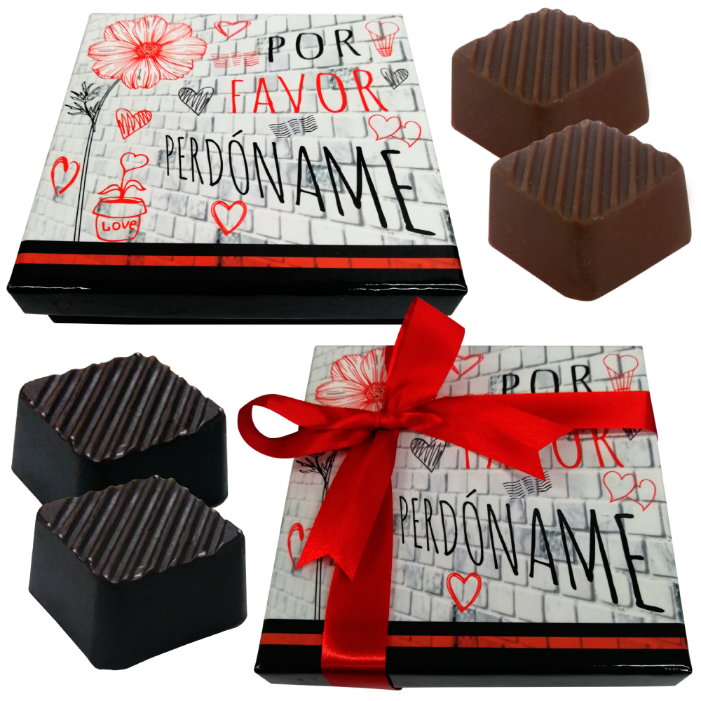 Caja Rígida 25 Chocolates, Puebla diseño: "Por favor Perdóname"