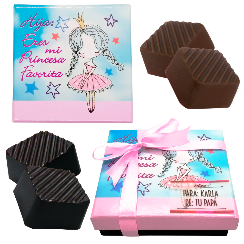 Caja Rígida 25 Chocolates, Puebla diseño: "Princesa"