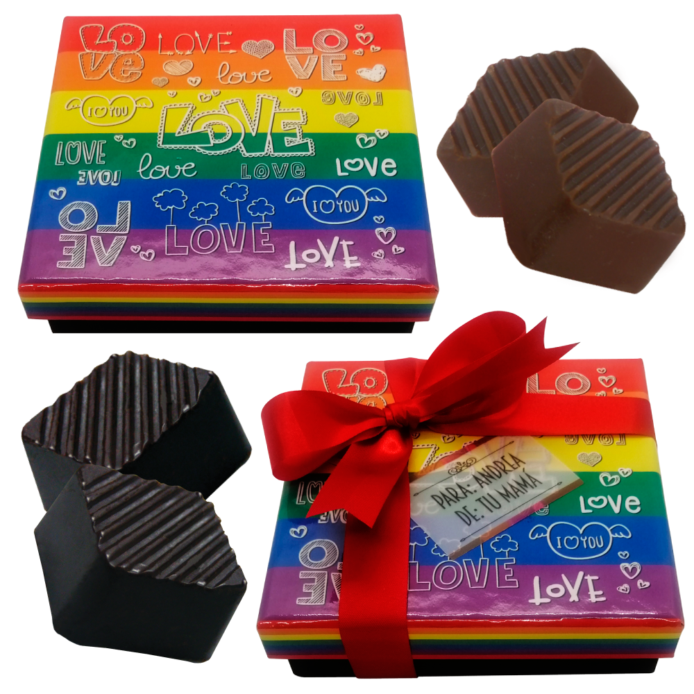 Caja Rígida 25 Chocolates, Puebla diseño: "Rainbow Love"