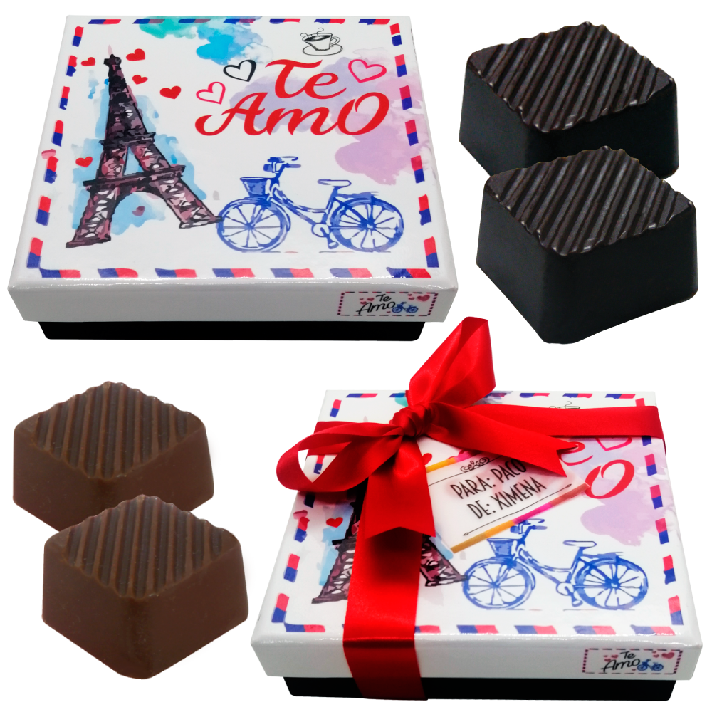 Caja Rígida 25 Chocolates, Puebla diseño: "Te Amo (Bicicleta)"