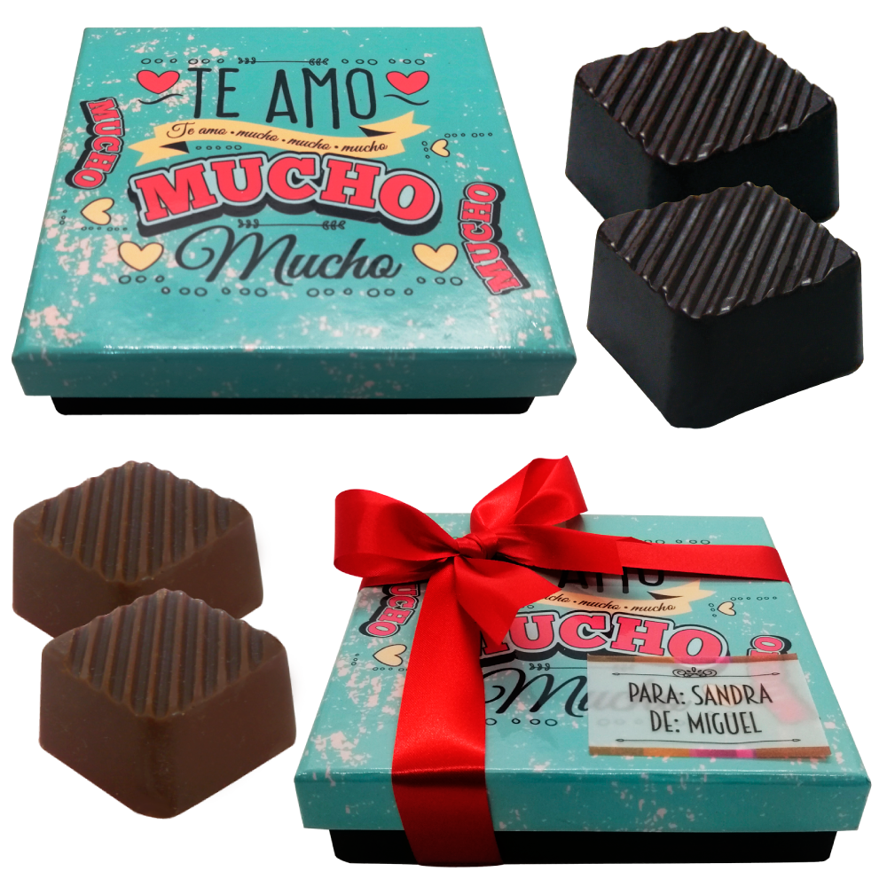 Caja Rígida 25 Chocolates, Puebla diseño: "Te Amo Mucho"