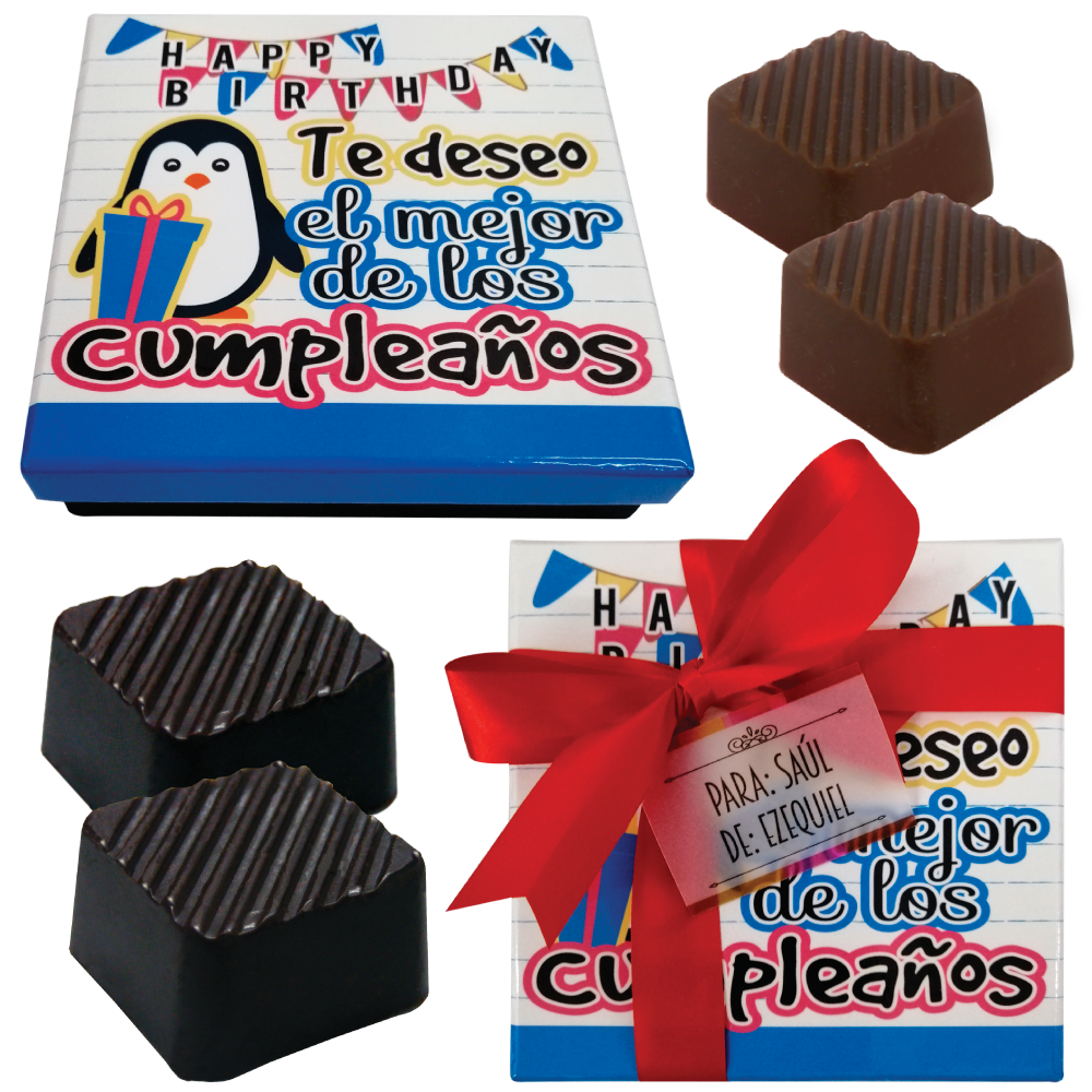 Caja Rígida 25 Chocolates, Puebla diseño: "Te deseo el mejor de los cumpleaños"