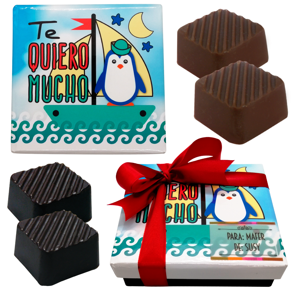 Caja Rígida 25 Chocolates, Puebla diseño: "Te Quiero Mucho"