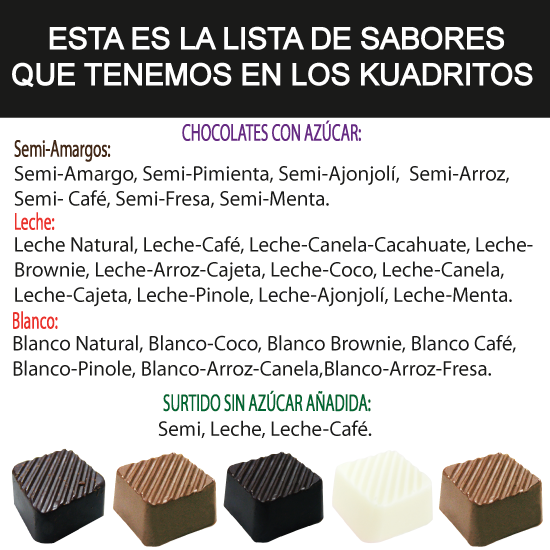 Kuadritos de Chocolate con Leche (Tenemos una gran variedad de Sabores)