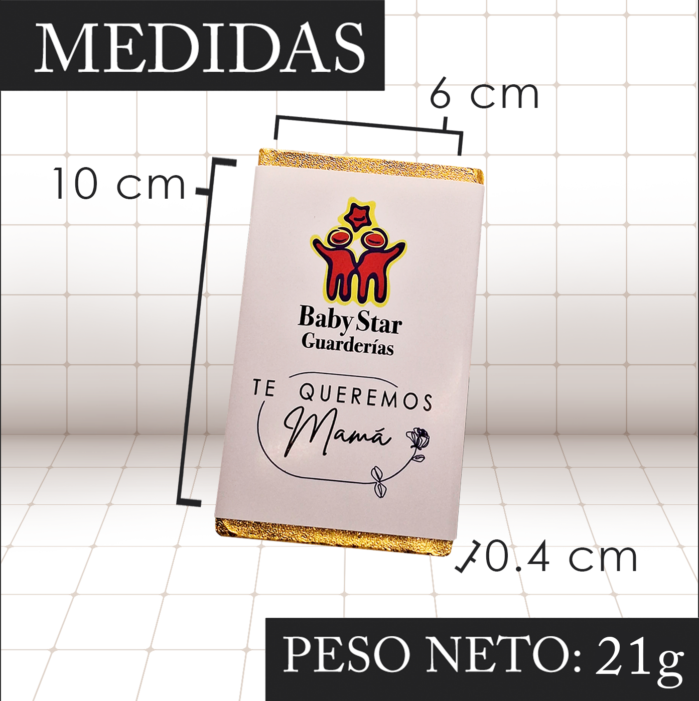 Medidas de chocolate personalizado con fajilla impresa de 21 gramos