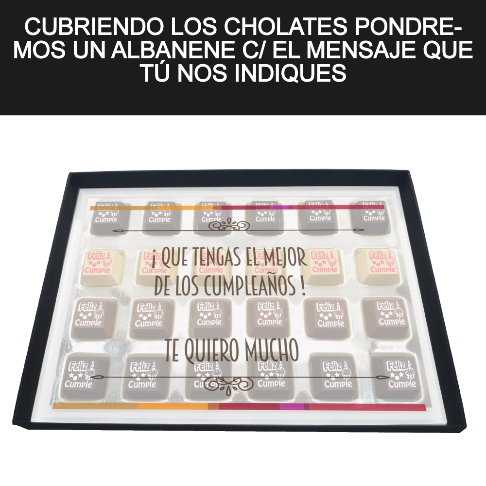 Caja Rígida Londres 24 Chocolates diseño: "Feliz Cumpleaños" (Sólo la enviamos a la CdMx)