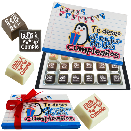 Caja Rígida Londres 24 Chocolates diseño: "Te Deseo el Mejor de los Cumpleaños" (Sólo la enviamos a la CdMx)