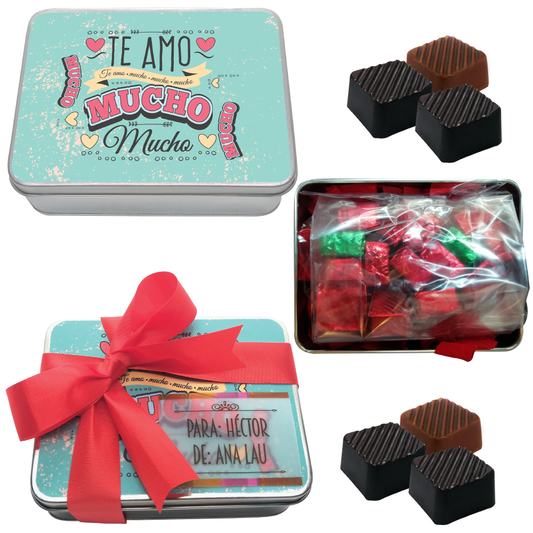 Caja Metálica 15 Chocolates, Rekko, diseño: "Te Amo Mucho"