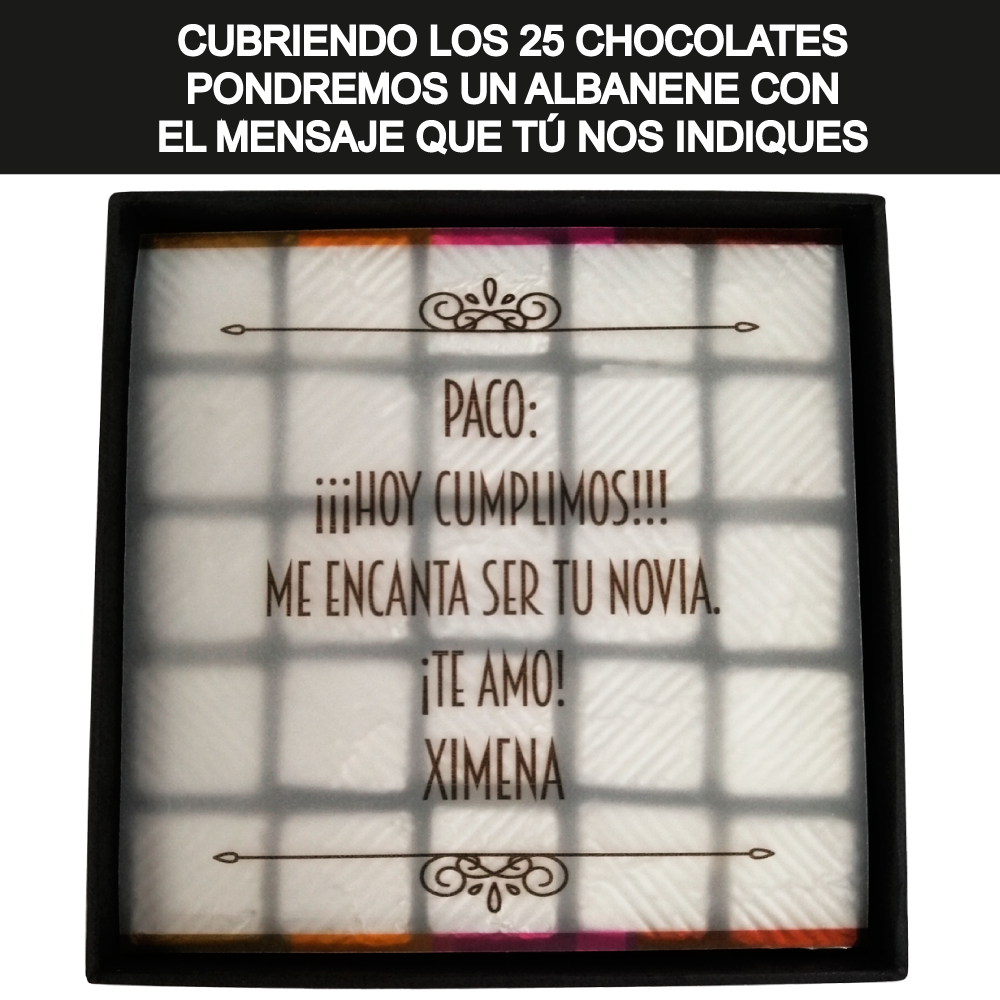 Caja Rígida 25 Chocolates, Puebla diseño: "Bandera Trans"