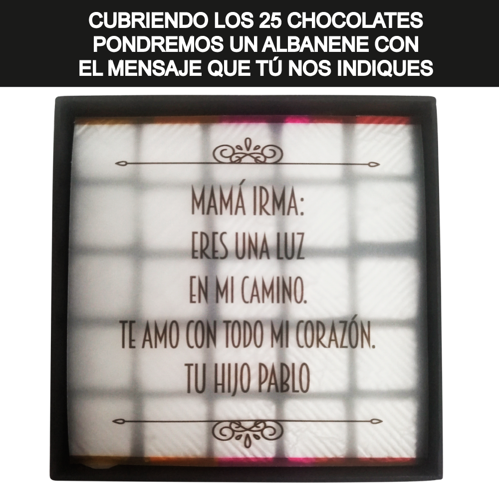 Caja Rígida 25 Chocolates, Puebla diseño: "Mamá ten un bonito día"
