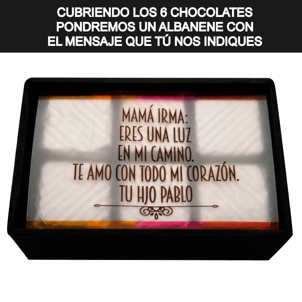 Caja Rígida 6 chocolates, Morelia diseño: "Mamá eres lo máximo"