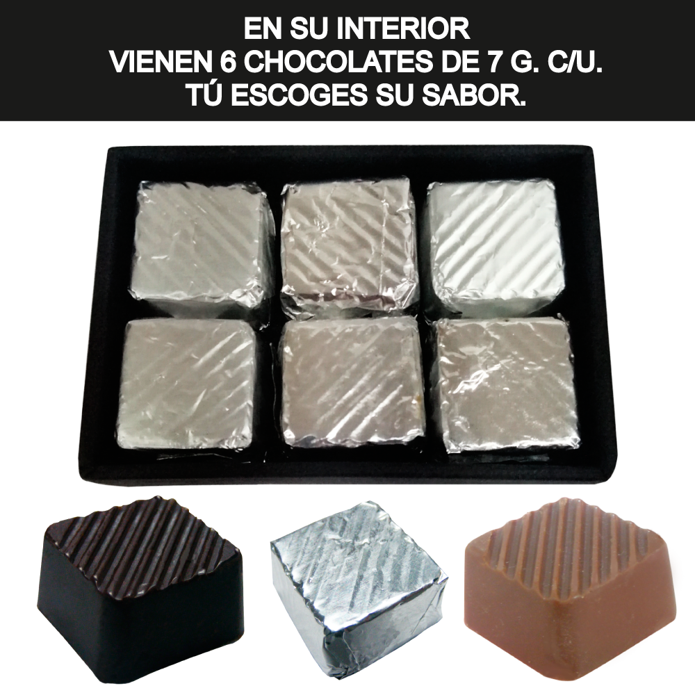 Caja Rígida 6 chocolates, Morelia diseño: "Tú me haces soñar bonito"