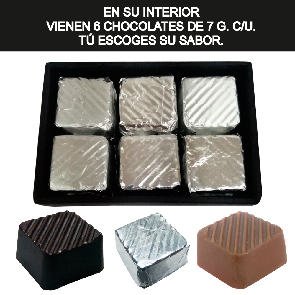 Caja Rígida 6 chocolates, Morelia diseño: "Mamá eres lo máximo"