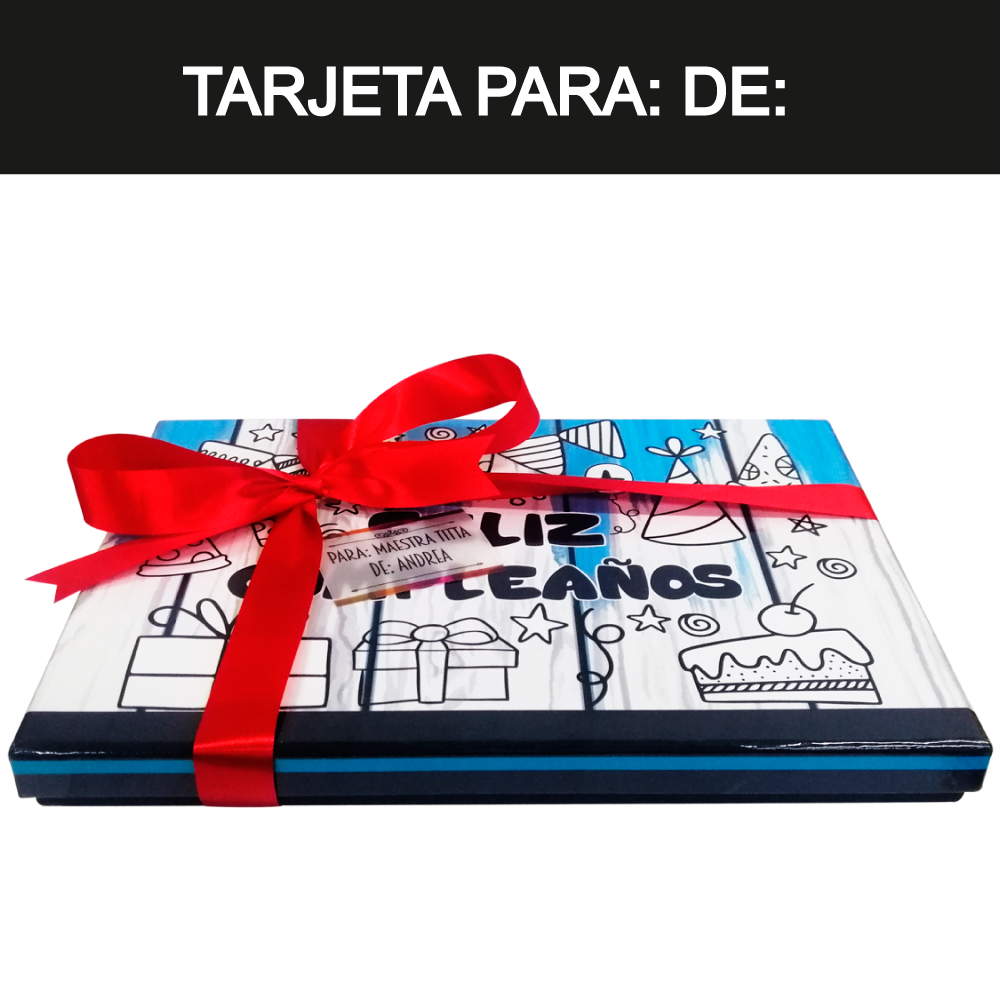 Caja Rígida Londres 24 Chocolates diseño: "Feliz Cumpleaños" (Sólo la enviamos a la CdMx)