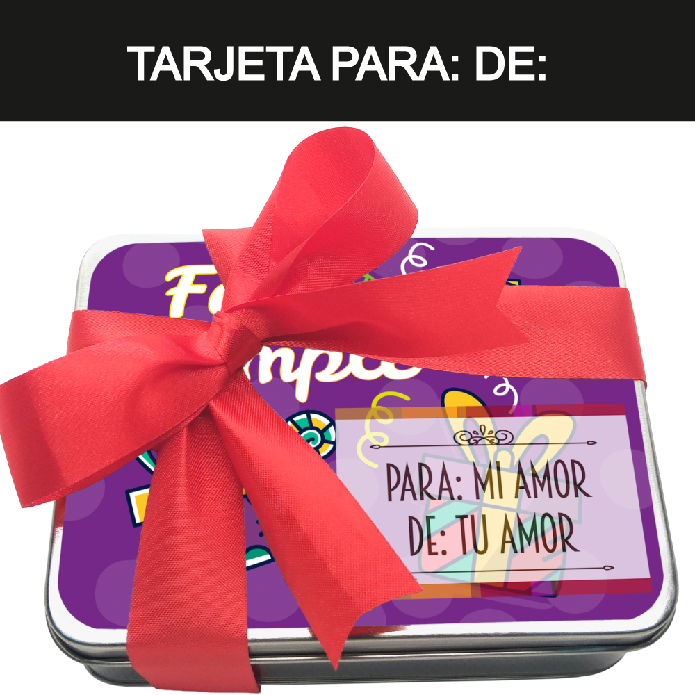 Caja Metálica 15 Chocolates, Rekko, diseño: "Feliz Cumple"